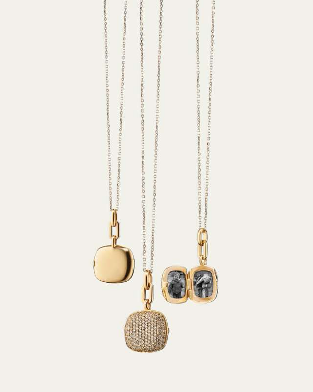 18k Yellow Gold Diamond Cushion Locket Necklace